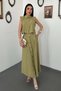 Women's Olive Vest Skirt Set with Shirt Collar, Cropped Buttons, and Long Skirt - 2