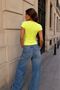 Women's Yellow Ribbed Textured Slim Fit Crew Neck Short Sleeve Basic Blouse - 2