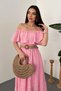Women's Pink Off-The-Shoulder Brode Maxi Dress with Flounce Collar and Flared Cut in Cotton - 3
