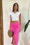 Women's Fuchsia Slit Midi Skirt with Ruffle Detail, High Waist, Straight Pencil Cut - 2