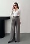 Women's Gray Pleated High Waist Wide Leg Woven Palazzo Trousers - 2