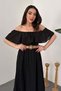 Women's Black Off-Shoulder Brode Maxi Dress with Flounce Collar and Flared Cut in Cotton - 3
