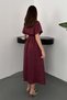 Women's Burgundy Linen Belted Buttoned Pocket Detailed Midi Shirt Dress - 5