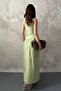 Women's Olive V-Neck Button Detailed Side Belted Sleeveless Maxi Dress - 5