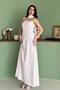 Women's White Strapless Maxi Dress with Scarf, Floral Pattern, A-Line - 2