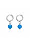 Blue Agate Stone Silver Color Hoop Steel Earrings - 3