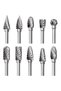 Tungsten Steel End Mill Set 10-Piece Double-Edged Rotary 1/8" Shank for Wood Carving Drilling Polishing Metalworking