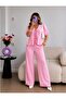 Pink Gathered Lace-Up Blouse and Pants Set - 3