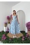 Women's Blue Floral Patterned Halter Neck Gathered Waist Midi Dress - 7