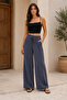 Women's Button Detailed High Waist Soft Fabric Comfortable Fit Wide Leg Pants - 6
