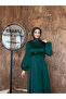 Balon Sleeve Satin Hijab Oversize Hijab Dress with Piping and Belt - 3