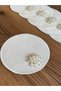 6 Pieces of Ecru Round Coffee Napkins with Silver Pearl Brooches for Cocktail Presentation - 3