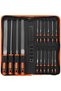 (Orange) 17-piece file and blade set, including wrought steel metal files, 4 large metal files, 12 metal needle files, and 1 cleaning brush.