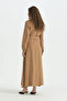 Front Buttoned Linen Dress - Camel - 4