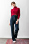 Women's Navy Blue Buttoned Modal Lycra High Waist Elastic Trendy Trousers