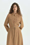 Front Buttoned Linen Dress - Camel - 2