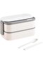 Stainless steel double-layered lunch box, suitable for students, office workers, and portable food container (white). - 2