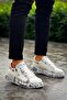 Zrk-X02 Premium Zippered Lace-Up Crocodile White Newspaper Men's Sneaker - 2