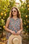 Women's Floral Patterned Sleeveless Blouse Crew Neck Flounce Loose Summer Casual Cut Stylish Basic Blouse - 3