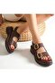 Kaji Brown Skin Double Buckle Sandals - 4