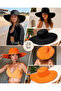 Set of 2 Black Orange Wide Brim Straw Summer Beach Hat Sun Protection Shsr2005