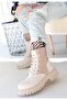 Josse Beige Patent Leather Lace up Boots