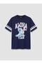 Navy Blue Stitch Printed 100% Cotton Women's T-Shirt - 5