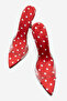 Women's Red Polka Dot Detailed Pointed Toe Thin Heeled Transparent Strap Slippers Sona - 4