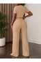 Women's Short Sleeve Crew Neck Wrinkled Crop Blouse and Pants Two-Piece Set - 3