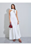 White Draped Sleeves A-Line Maxi Dress - 3