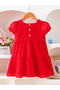 Girls Red Embroidered Cherry Textured Dress - 2