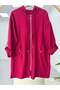 Hooded Zippered Cap with Sleeve Epaulet Detail in Burgundy