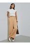 Beige Wide Leg Formal Trousers with Pleat Detail
