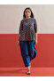 Blue Geometric Peplum Top And Balloon Pants Co-Ord Set - 4