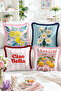 Lemon and Daisy Patterned Ciao Bella with Lemon Tarte Written 4-Piece Fringed-Tasseled Throw Pillow Cover Set