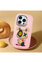 iPhone 15 Pro Compatible Case with Camera Protection Pink Silicone Couple Phone Case with Character Pattern - 2