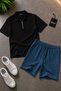 Premium Ribbed Ottoman Fabric Zipper Detailed Unisex T-Shirt and Shorts Set Women's and Men's Set - 4