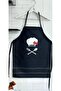 Chef Hat with Mustache and Ribbon Detail, Black 2-Piece Kitchen Apron Set - 3