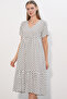 Women's V-Neck Polka Dot Dress 2624 - White