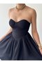 Women's Black Mini Dress Strapless Sweetheart Neckline Gathered Tulle Skirted Mini Evening Dress - 8