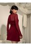 Women's Burgundy Mini Dress Transparent Tulle Long Sleeve A-Line Event Style - 5