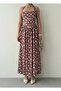 Women's Coffee Floral Patterned Halter Neck Strap Corset Look Midi Dress - 3