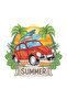 Summer Retro Beetle Surf Design Printed Women's T-Shirt - 4