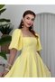 Women's Sari Midi Dress Square Collar Balloon Sleeves Pleated A-Line Woven - 3