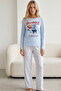 Blue Patterned Cotton Lycra Knitted Pajama Set26241167 - 2