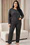 Anthracite Patterned Lycra Large Size Oversized Knitted Pajama Set26240922 - 2