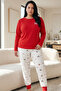 Red Patterned Embroidered Cotton Lycra Large Size Oversized Knitted Pajama Set26240894 - 2