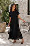 Women's Crew Neck Short Sleeve Lace Detailed Slit Comfortable Fit Long Viscose Plus Size Dress - 2