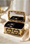 Black Rose Patterned Gold Embroidered Covered Jewelry Box - 3