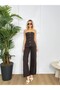 Women's Coffee Bottom - Top Set Strapless Denim Bustier and Wide Leg Pants 2-Piece Set